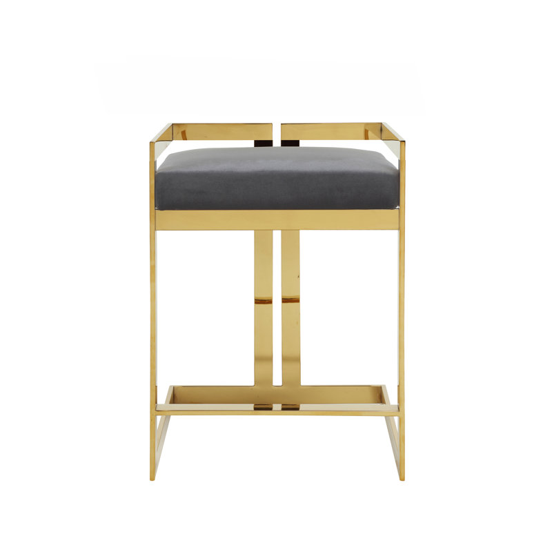 Upholstered Counter Stool with Metal Frame, Gold, Gray
