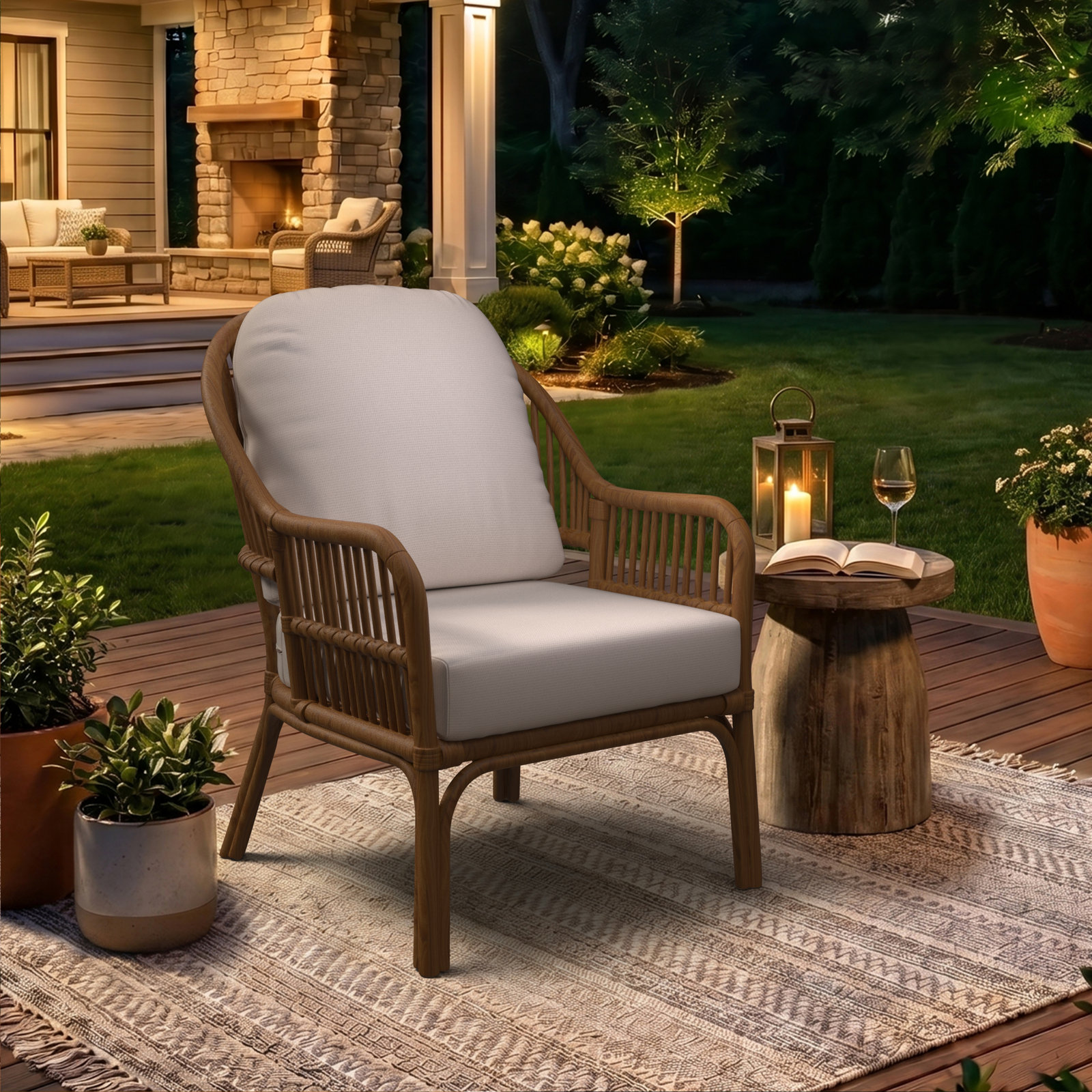 Amala Outdoor Sunbrella® Seat/Back Cushion, Canvas Natural Sunbrella® Canvas
