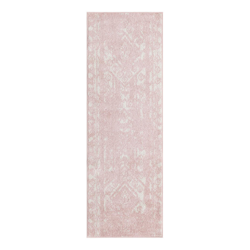 Tapis rose / blanc Gustafson, Tapis de couloir 2 pi x 6 pi