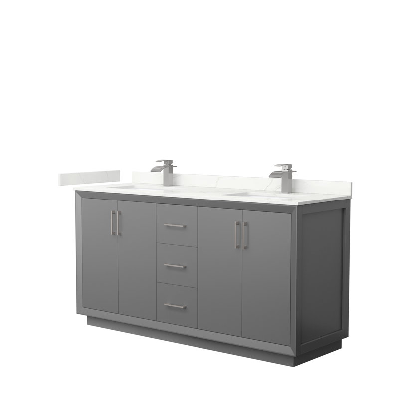 Strada 66'' W Double Vanity, Dark Gray, Giotto Quartz, Brushed Nickel