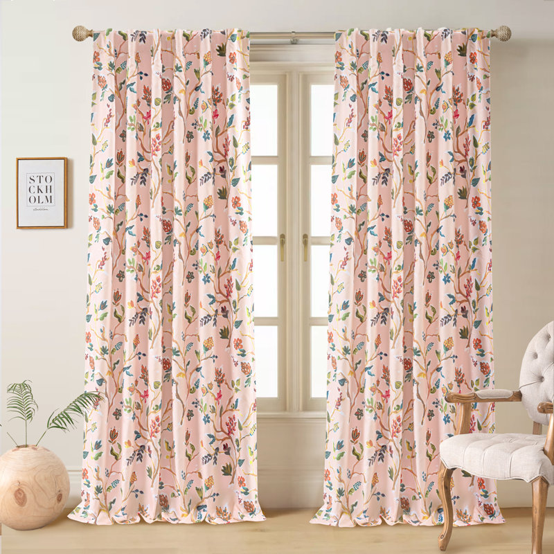 Lauren Watercolor Tree Pattern Energy Saving Thermal Insulated Blackout Lined Back Tab Rod Pocket Window Curtain 2 Panels for Living Room Bedroom