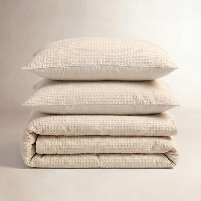 Haniya Solid Waffle Cotton Duvet Cover Set