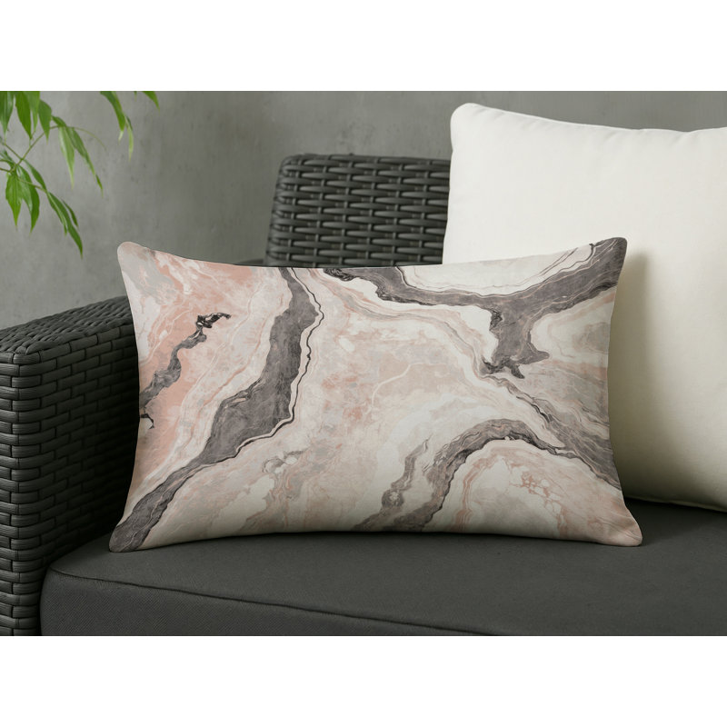 Coussin décoratif intérieur / extérieur bleu Modern Modern, Beige abstrait 9, Rectangle H 18 po x l 25 po