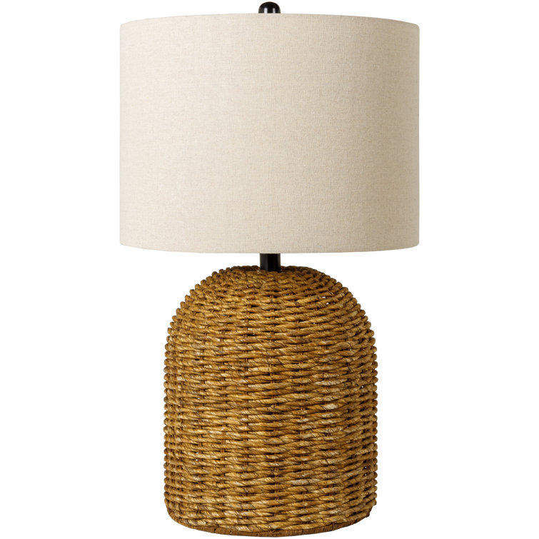 Black Metal Table Lamp, Natural Woven Seagrass Shade