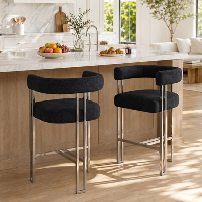 25" Seat Height Upholstered Chenille Silver Arm Counter Stool (Set Of 2)