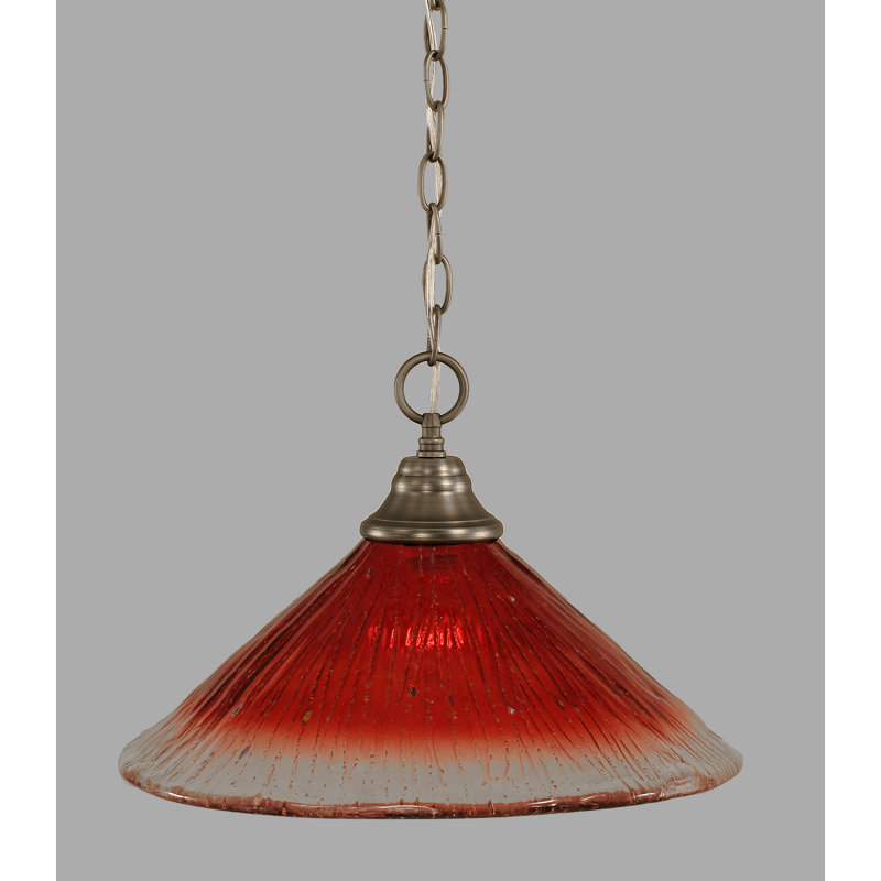 Luminaire suspendu en chaîne avec verre cristal ambré, Chrome chrome, H 10,5 po x l 16 po