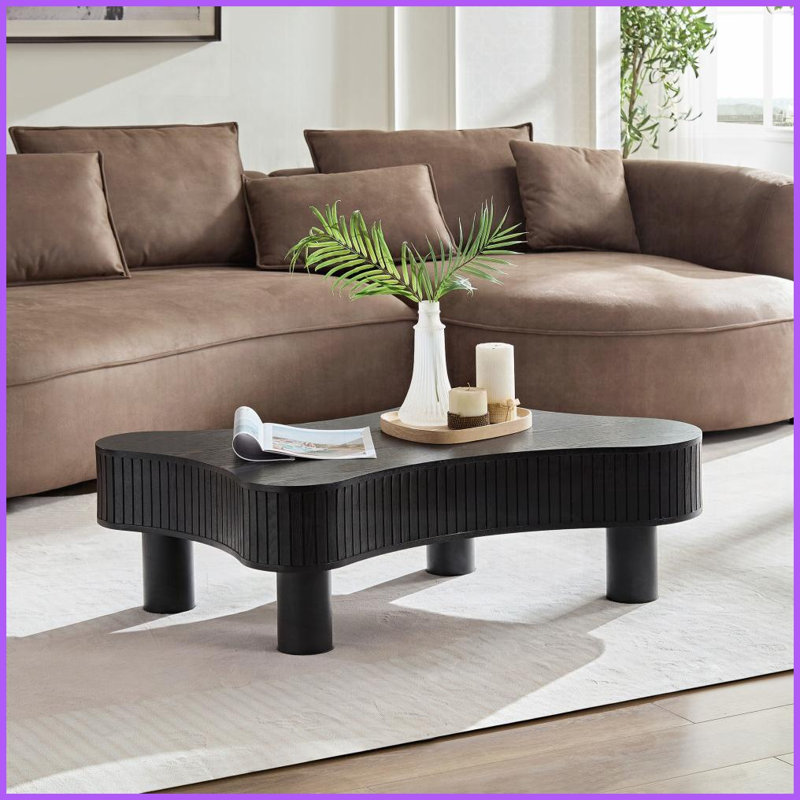 Table basse 42,52 pouces de style moderne et irrégulier pour le salon - peu encombrante, pieds en bois d'hévéa et amp; Assemblage facile