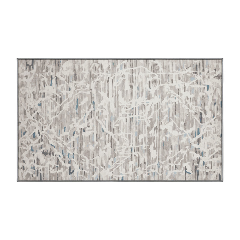 Machine Washable Gray Area Rug, Rectangle 3' x 5'