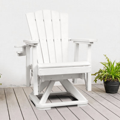 White Hdpe Swivel & Glide Outdoor Patio Chair With Cup Holder