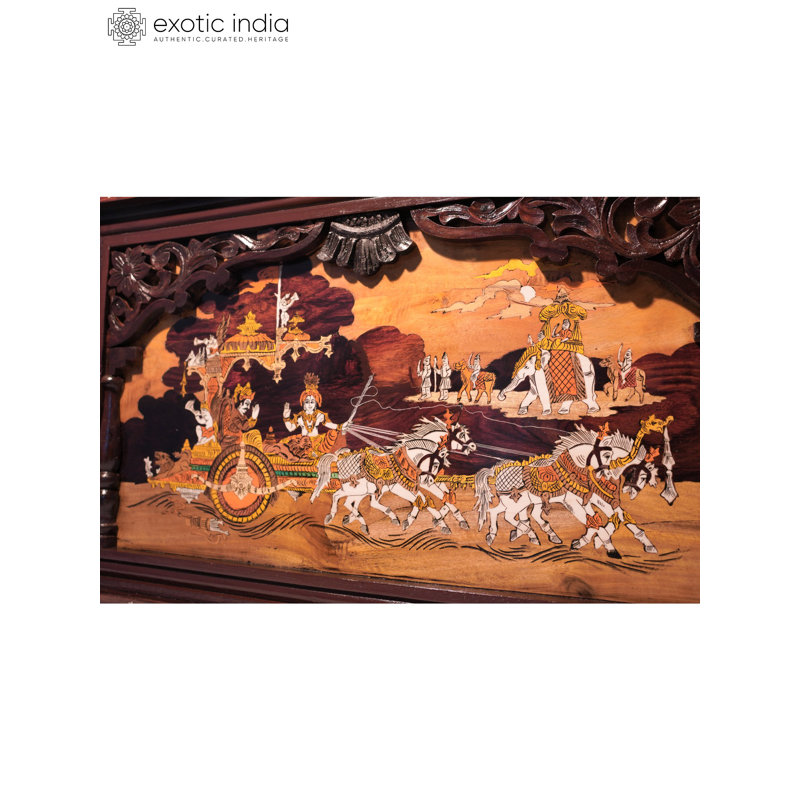 31" The Mahabharat View - Lord Krishna | Natural Color On Wood Panel With Inlay Work