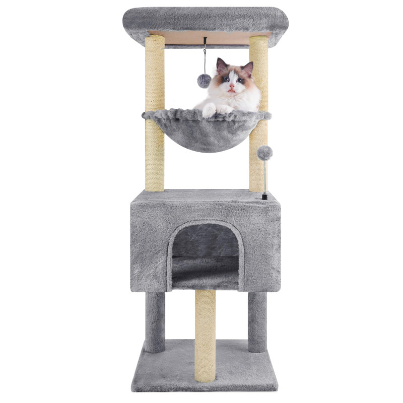 Arbre à chat durable avec fausse fourrure, poteaux à griffer en jute, condo, hamac et plateforme supérieure - idéal pour les chats d'intérieur de toutes tailles
