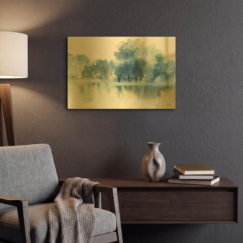 «Blue Pond Reflections» par Katrina Pete, art mural en métal doré, 24 po x 16 po, 24 po x 16 po