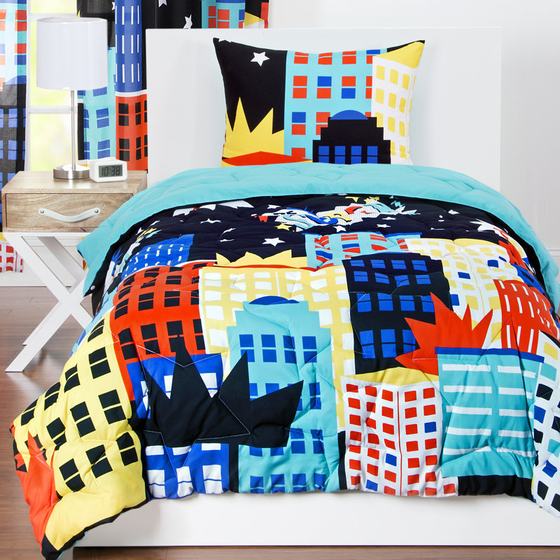 Be Super Blue Microfiber Twin Reversible Kids Comforter Set