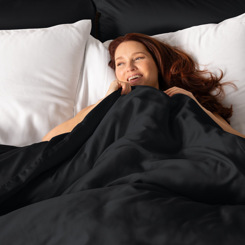 Ensemble de couette en rayonne de bambou, Housse de couette double et 2 taies décoratives s, Noir