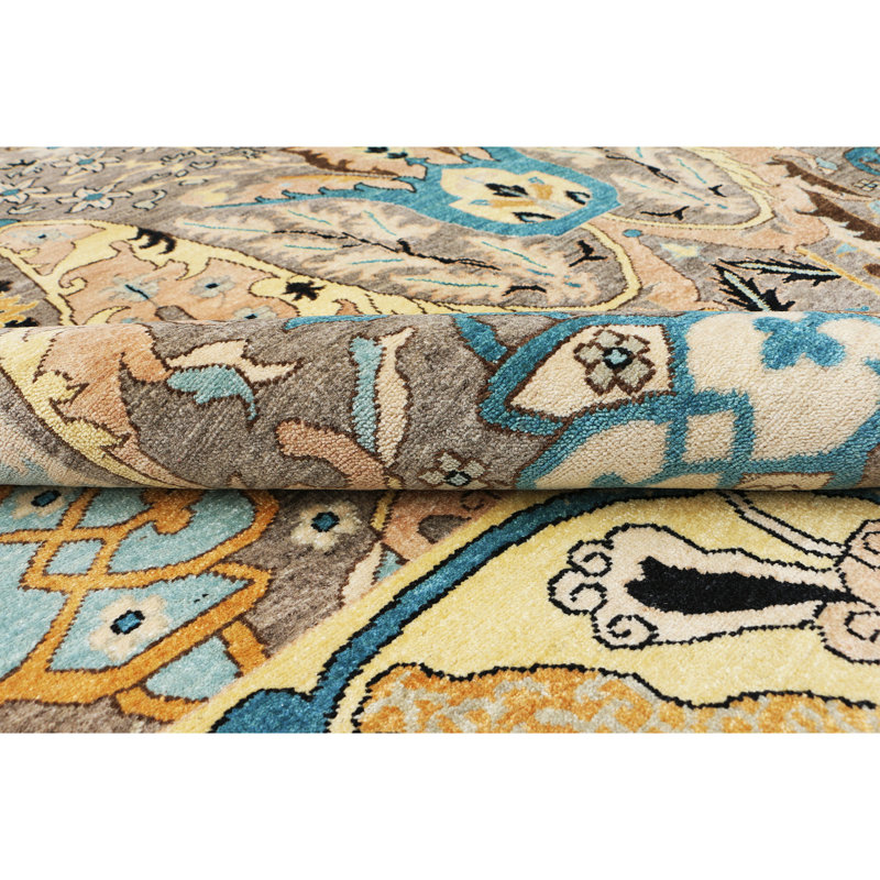Tapis taupe et doré noué à la main de haute qualité, Rectangle 9 pi x 12 pi