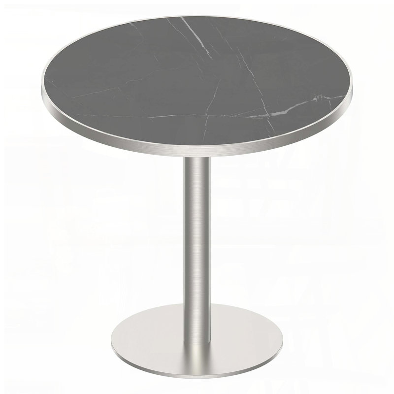 Round Faux Marble Dining Table with Titanium Gold Legs (31.5"), Black/Silver