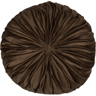 Coussin rond en velours touffeté brun