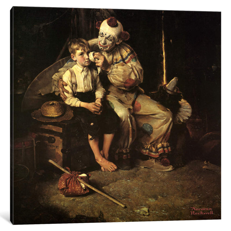 The Runaway (Runaway Boy & Clown) by Norman Rockwell - Print on Canvas, 45.72 cm H x 45.72 cm W x 1.91 cm D, No Frame