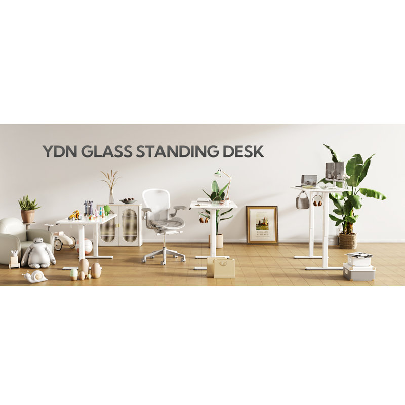 48 Inch Electric Glass Standing Desk, Adjustable Height ,Quick Install Home Office Computer Desk, Stand Up Desk