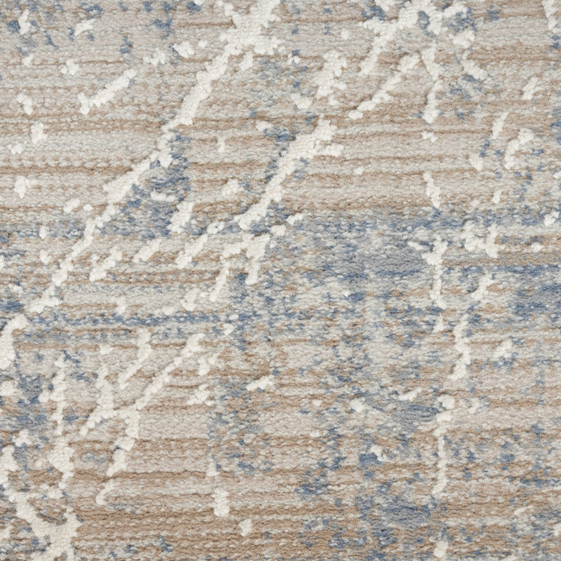 Zennie Abstract Machine Woven Power Loom Polyester/Polypropylene Area Rug in Blue/Beige, Runner 2'2" x 7'6"