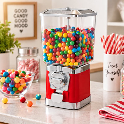 16.9"H Vintage Red Gumball Machine with Coin Bank