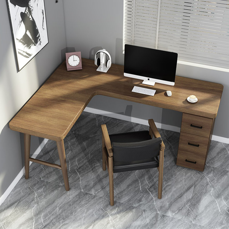 Bureau double caisson en L en bois massif avec 3 tiroirs, H 29,53 po x l 55,12 po x P 39,37 po, Retour à gauche