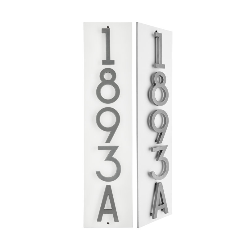 Floating Stand-Off 5-Number Vertical Sign, White /W/ Silver Modern Font Numbers, Yes