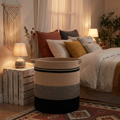 Panier à linge tissé 80L avec poignées, panier de rangement décoratif pour jouets, couvertures, vêtements