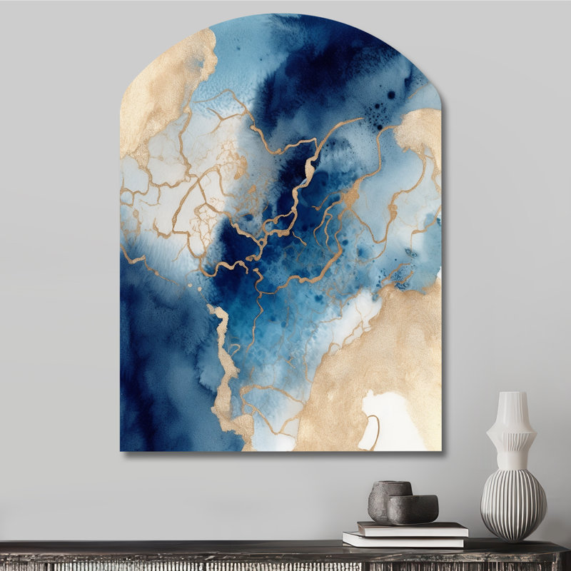 «Blue and Gold Marble Clouds VIII - Asymmetric Fractals», art mural en métal, H 34 po x l 25 po