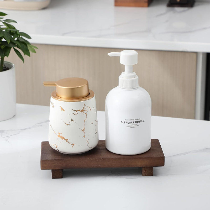 Handmade Wooden Pedestal Stand - Farmhouse Bathroom & Kitchen Decor - Decorative Wood Riser For Soap, Jewelry, Candles - Water-Resistant & Sturdy Natural Wood Tray