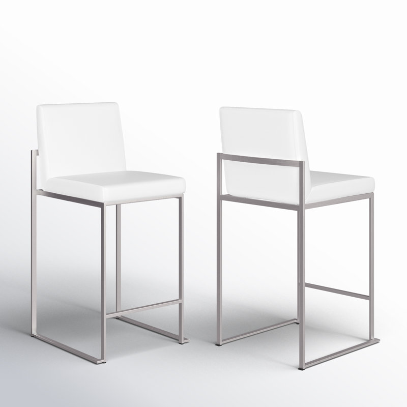 Tabouret de bar et de comptoir Brieon, Tabouret de comptoir (siège d'une hauteur de 26 p, Simili cuir blanc, Acier Inoxydable