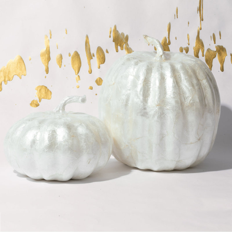 Capiz Pumpkin, Pearl/Capiz, 5.5" H x 5" W x 7" D, Pearl