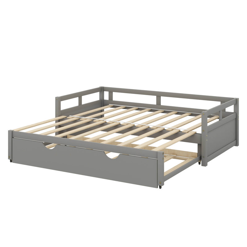 Twin Size Wooden Daybed With Sliding Trundle, Gray