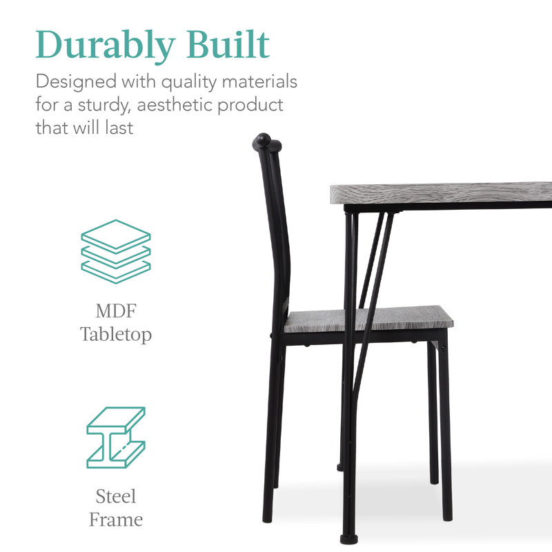 Gray Metal and Wood 5-Piece Rectangular Dining Set with 4 Chairs