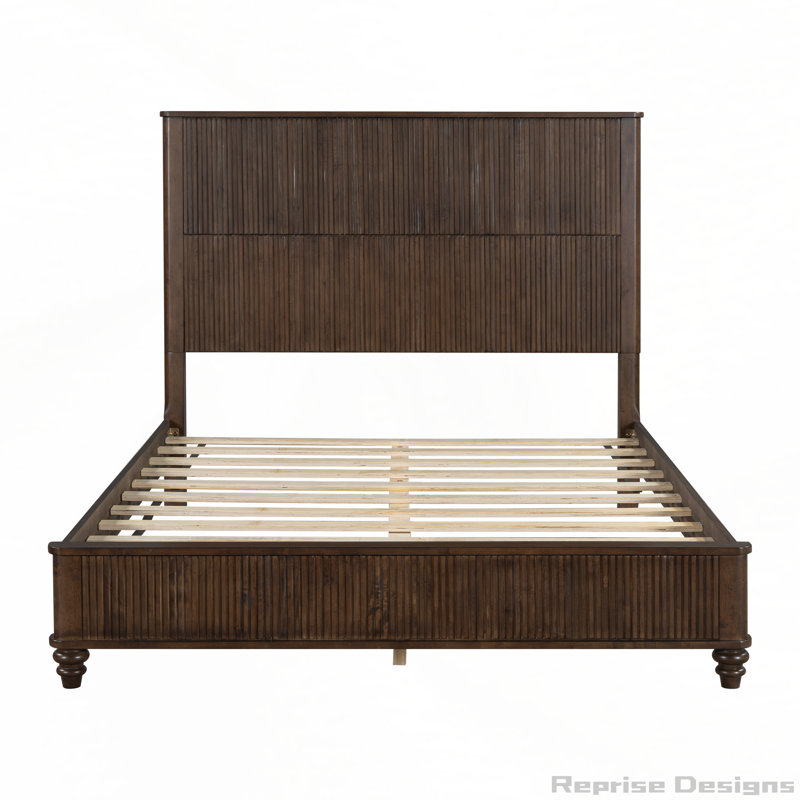 Solid Wood Bed Frame with Tall Headboard, Queen, Walnut
