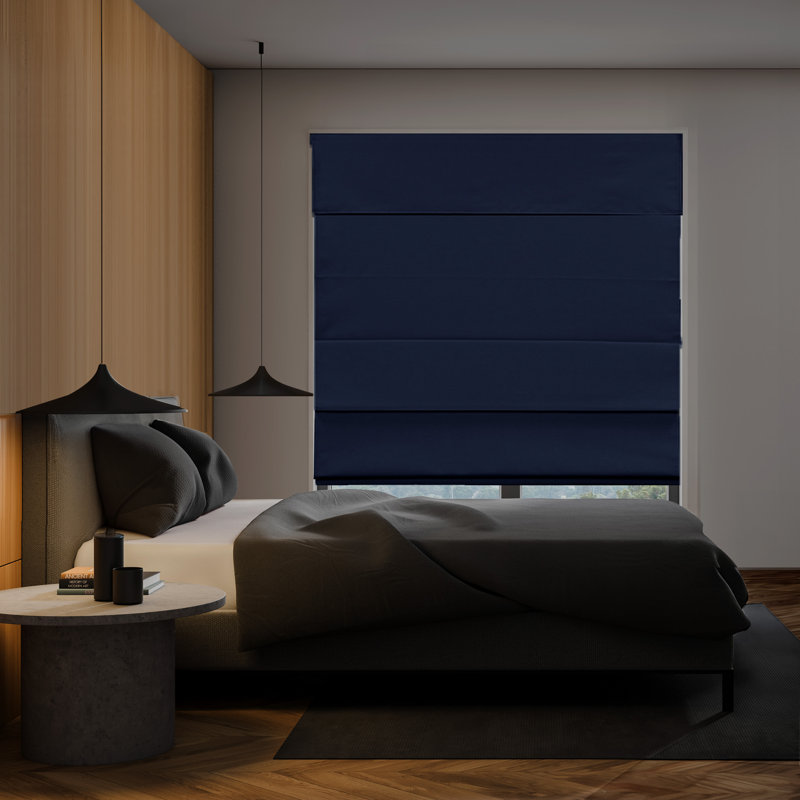 Coursey Cordless Blackout 100% Cotton Roman Shade with Cellular Shade Backing, 33"W x 72"L, Navy