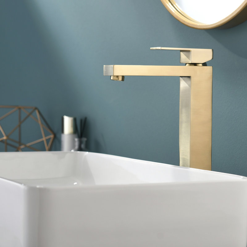 Gold Bathroom Faucet, Brushed Gold Faucet For Bathroom Sink, Gold Single Hole Bathroom Faucet Modern Single Handle Vanity Basin Faucet