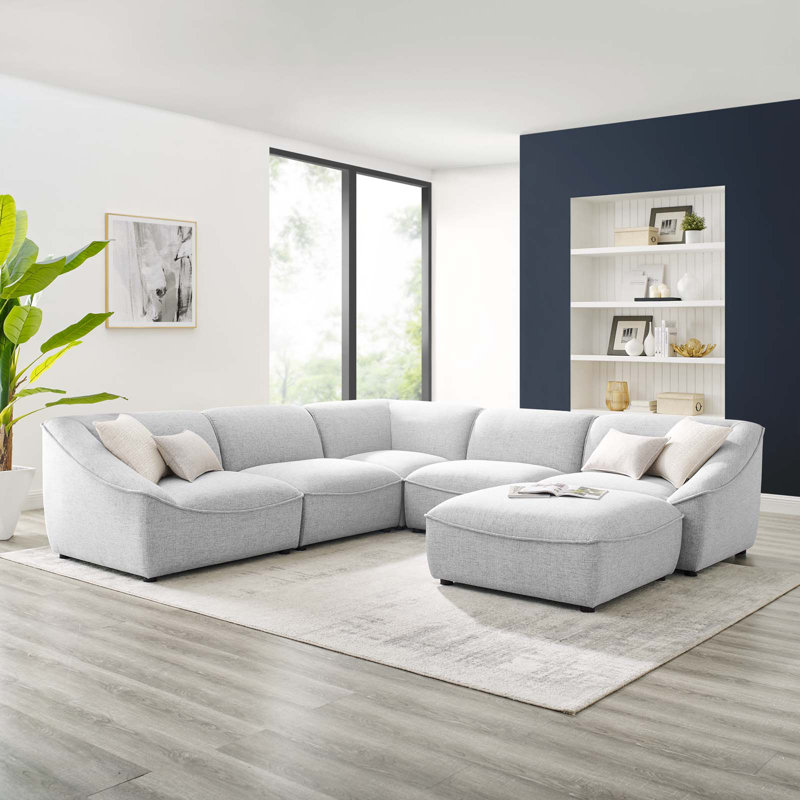 Canapé modulaire 6 pièces Comprise, Velours gris pâle