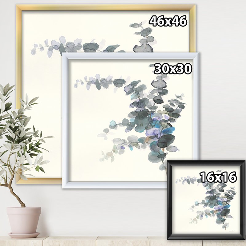 « gris aquarelle fleur iii »-reproduction d’image sur toile, H 16 po x l 16 po x P 1 po, Cadre blanc