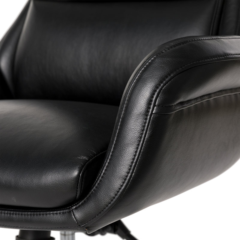 Corjan Mid-Century Modern Gas Lift Swivel Executive Chair or Office Chair with Headrest, Black, Silver