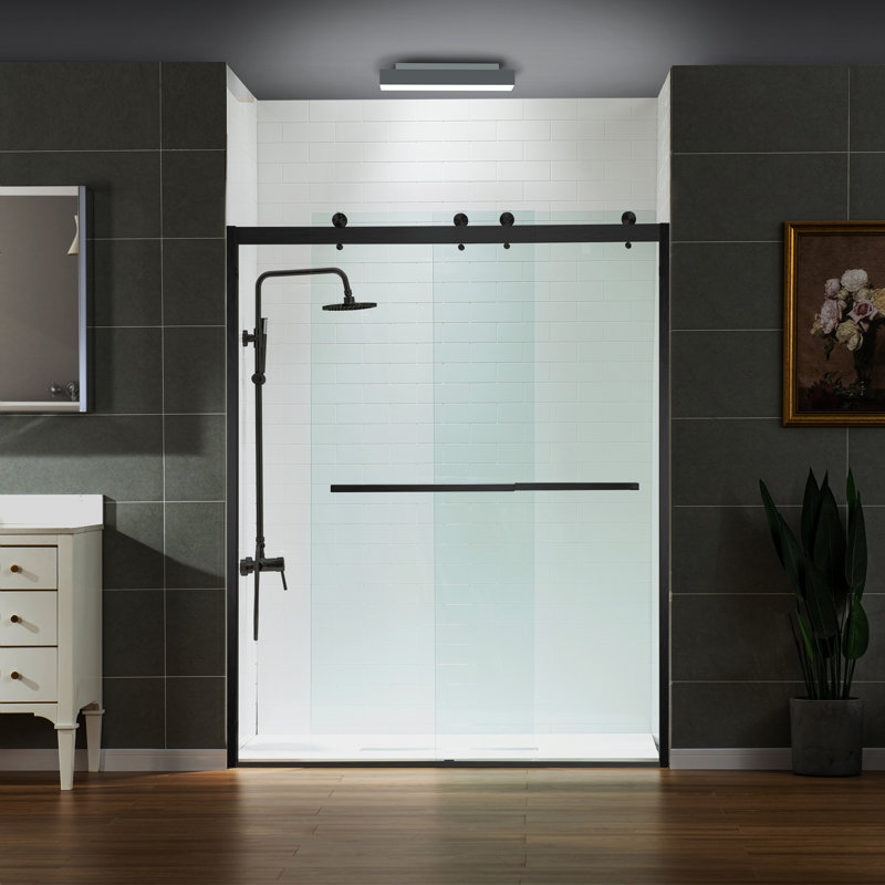 Porte de douche double coulissante 56-60x76 "avec verre trempé amélioré 3/8" | Quincaillerie en acier inoxydable | Sécuritaire, résistant à l'explosion, transparent et élégant, robuste et durable 