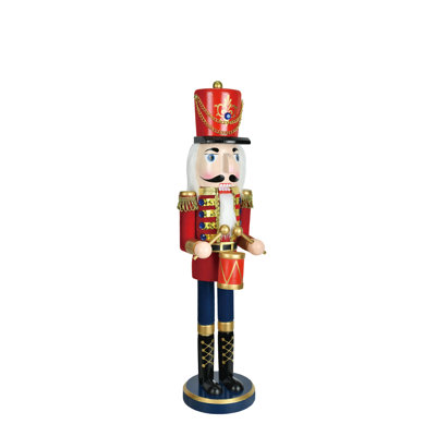 Handmade Wood Nutcracker Drummer Soldier Statue