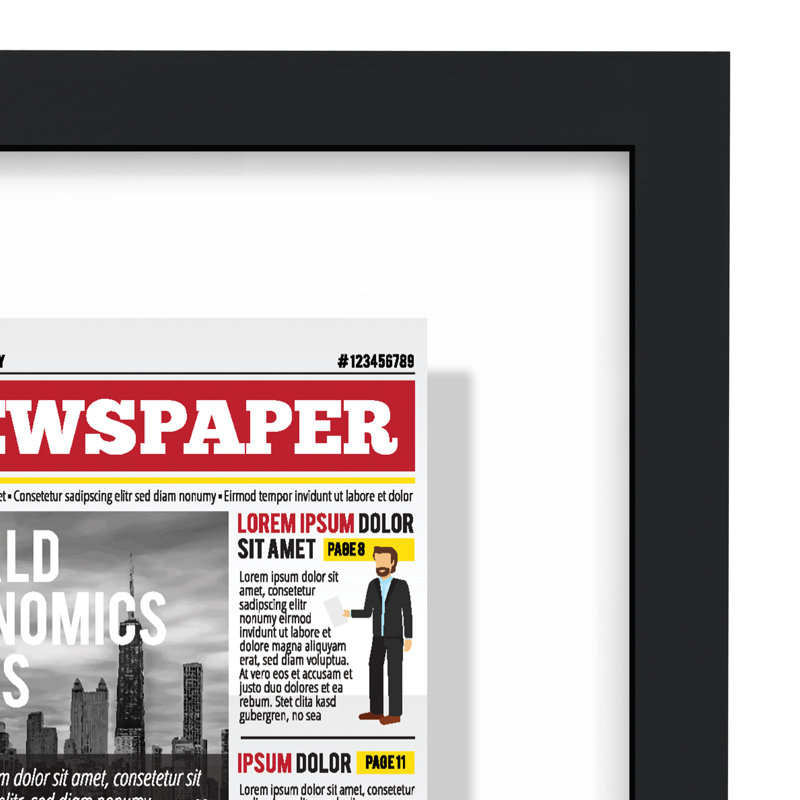 Olley Floating Frame for Newspaper - Composite Wood & Plexiglass - 15x26 - Black