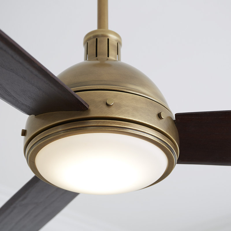 Hicks LED Downrod Ceiling Fan, Hand-Rubbed Antique Brass/Dark Mahogany