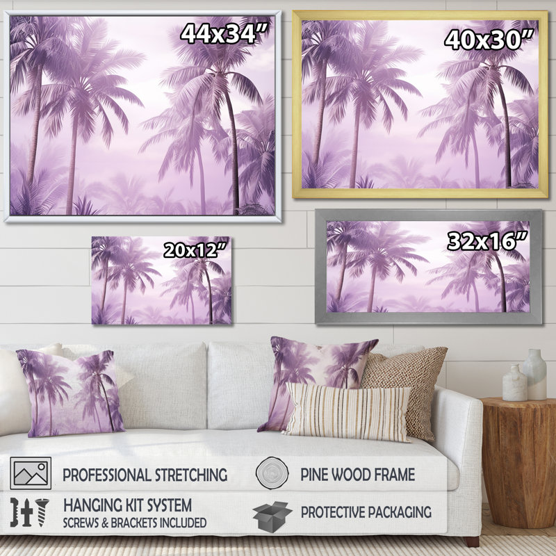 «Lavender Jungle Palm Tree Lagoon - Palm Trees», reproduction d'art sur toile, Cadre photo blanc, H 12 po x l 20 po x P 1 po