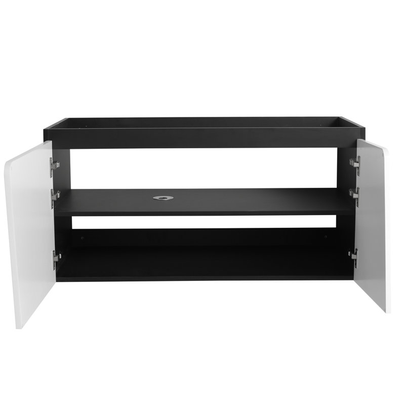 Meuble-lavabo de salle de bain 40 po, porte à fermeture en douceur, style moderne, blanc et noir, contreplaqué, généreux espace de rangement à fermeture en douceur, moderne, blanc et noir, espace de rangement abondant