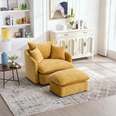Fauteuil d'appoint pivotant surdimensionné avec repose-pieds - 3 coussins - chenille