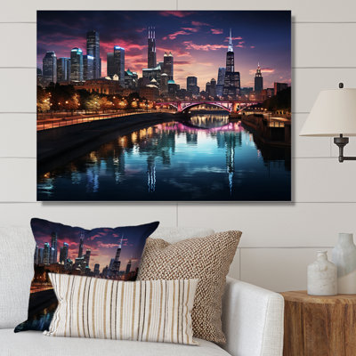 «Chicago Cityscape By Night IV», reproduction sur toile