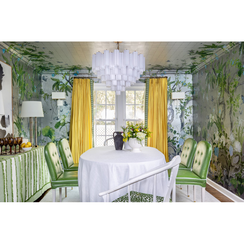 Dimmable Tiered Chandelier, Aged Brass, White, 21.5" H x 32" W x 32" D