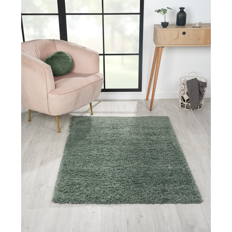 Lush shaggy carpet in  green, Rectangular 100 x 150cm